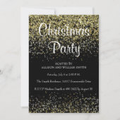 Black & Gold Glitter Kerstfeest Uitnodigingen (Voorkant)