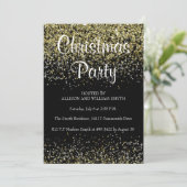 Black & Gold Glitter Kerstfeest Uitnodigingen (Staand voorkant)