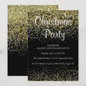 Black & Gold Glitter Kerstfeest Uitnodigingen (Voorkant / Achterkant)