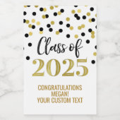Black Gold Glitter Klasse van 2025 Afstuderen Wijn Etiket (Enkel label)
