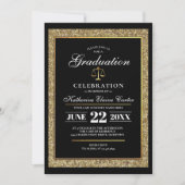 Black|Gold Glitter Law School Graduparty Kaart (Voorkant)