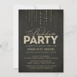 Black & Gold Glitter-look Bachelorette Party Kaart