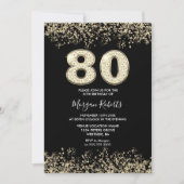 Black Gold Glitter Mannen vrouwen 80th Birthday Pa Kaart (Voorkant)