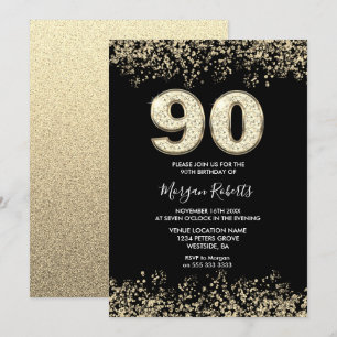 Black Gold Glitter Mannen vrouwen 90e verjaardag Kaart