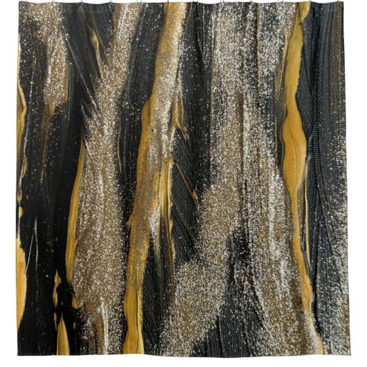 Black Gold Glitter Marble  Elegant Luxe Douchegordijn (Voorkant)