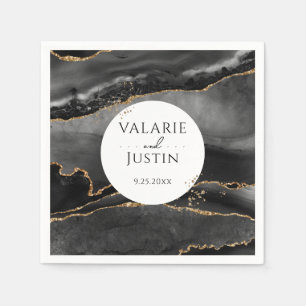 Black Gold Glitter Marble Wedding Napkins Servet