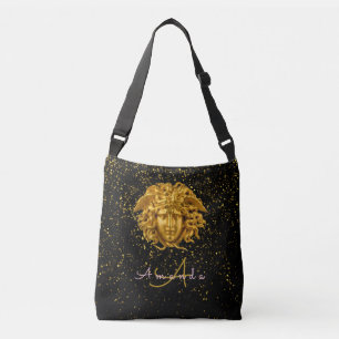 Black Gold Glitter Medusa Script Haute Couture Crossbody Tas