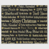 Black & Gold Glitter Merry-kersttypografie Cadeaupapier (Vlak)