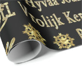Black & Gold Glitter Merry-kersttypografie Cadeaupapier (Rol Hoek)