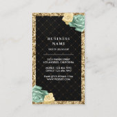 Black Gold Glitter Mint Green Floral Cake Bakery Visitekaartje (Achterkant)