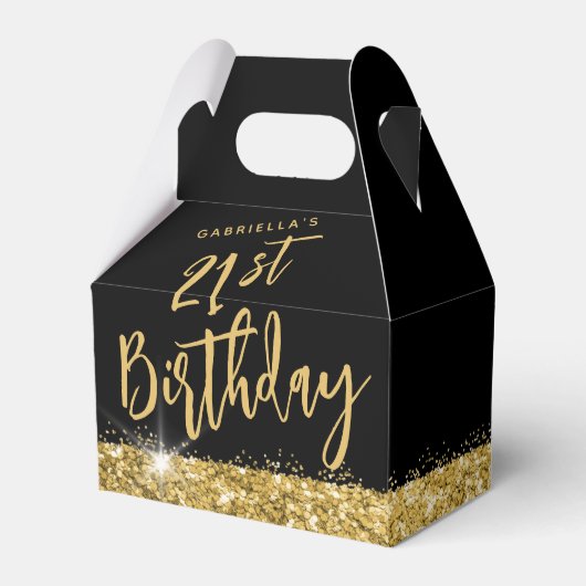 Black Gold Glitter Modern Birthday Favor Bedankdoosjes (Voorkant Zijde)