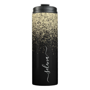 Black Gold Glitter Monogram Girly Thermosbeker