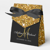 Black Gold Glitter Monogram Weddenschap Vor Box Bedankdoosjes (Voorkant Zijde)