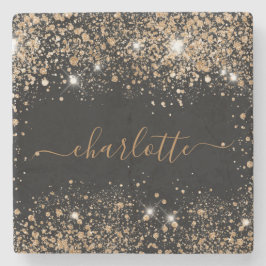 Black gold glitter name script stenen onderzetter