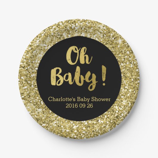 Black Gold Glitter Oh Baby Bord (Voorkant)