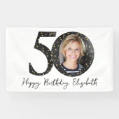 Black Gold Glitter Photo 50th Birthday Party Spandoek (Horizontaal)
