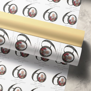 Black Gold Glitter Photo 60th Birthday Cadeaupapier