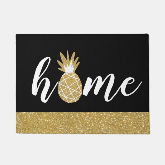 Black Gold Glitter Pineappel Home Feminine Chic Deurmat (Voorkant)