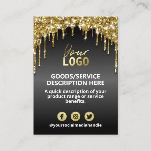 Black Gold Glitter Price Ingredients Product Range Visitekaartje (Voorkant)