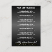 Black Gold Glitter Price Ingredients Product Range Visitekaartje (Achterkant)