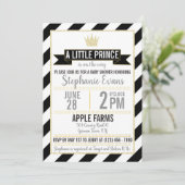 Black Gold Glitter Prince Baby shower Invite Kaart (Staand voorkant)