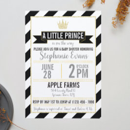 Black Gold Glitter Prince Baby shower Invite Kaart