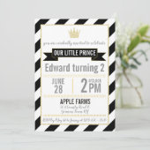 Black Gold Glitter Prince Birthday Uitnodiging (Staand voorkant)