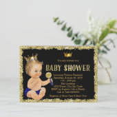 Black Gold Glitter Prince Boy Baby shower Kaart (Staand voorkant)