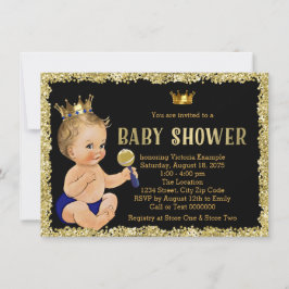 Black Gold Glitter Prince Boy Baby shower Kaart