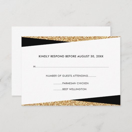 Black & Gold Glitter Professionele RSVP (Voorkant / Achterkant)