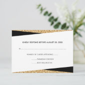 Black & Gold Glitter Professionele RSVP Kaartje (Staand voorkant)