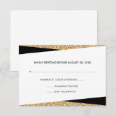 Black & Gold Glitter Professionele RSVP Kaartje (Voorkant / Achterkant)
