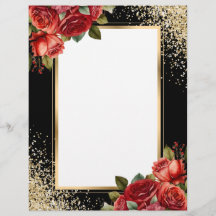 Black Gold Glitter Red Roses Photo