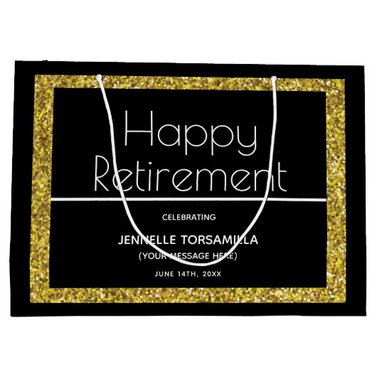 Black Gold Glitter Retirement Party Groot Cadeauzakje (Achterkant)