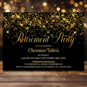 Black Gold Glitter Retirement Party Kaart