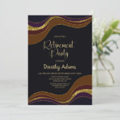 Black Gold Glitter Retirement Party Kaart (Staand voorkant)