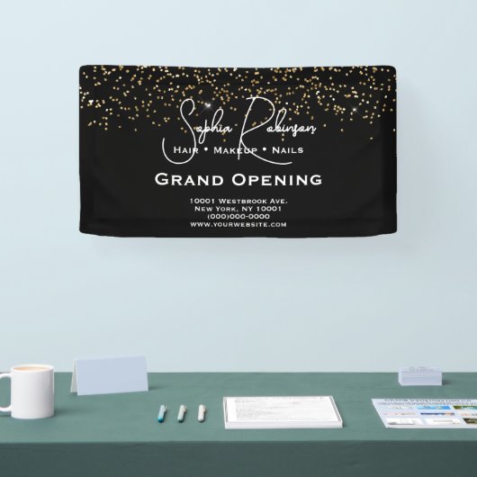 Black & Gold Glitter Salon Grand Opening Banner (Beurs)
