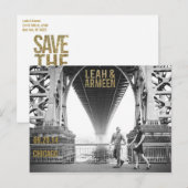 Black & Gold Glitter Save the Date Typografie Aankondigingskaart (Voorkant / Achterkant)