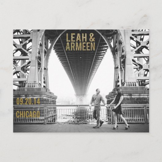 Black & Gold Glitter Save the Date Typografie Aankondigingskaart (Voorkant)