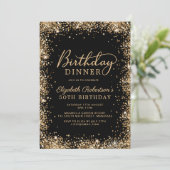 Black Gold Glitter Script 50th Birthday Dinner Kaart (Staand voorkant)