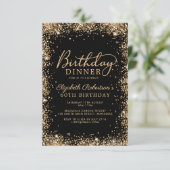 Black Gold Glitter Script 60th Birthday Dinner Kaart (Staand voorkant)
