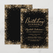 Black Gold Glitter Script 60th Birthday Dinner Kaart (Voorkant / Achterkant)