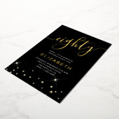 Black & Gold Glitter Script 80ste verjaardagsfeest Folie Uitnodiging (Gedraaid)
