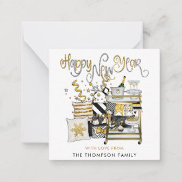 Black Gold Glitter Script Gelukkig Nieuwjaar Notitiekaartje