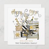 Black Gold Glitter Script Gelukkig Nieuwjaar Notitiekaartje (Voorkant / Achterkant)