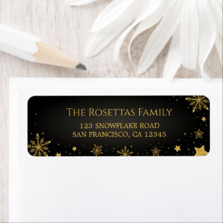 Black & Gold Glitter Snowflake Winter Holiday Etiket
