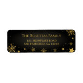 Black & Gold Glitter Snowflake Winter Holiday Etiket (Voorkant)