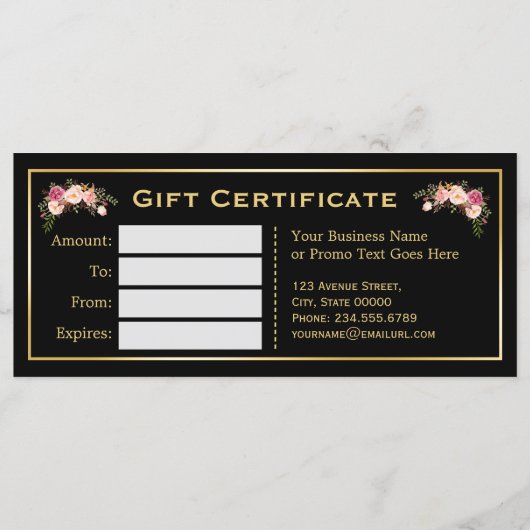 Black Gold Glitter Sparking Gift Certificate Kaart (Achterkant)