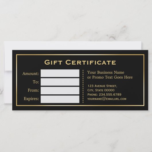 Black Gold Glitter Sparking Gift Certificate Kaart (Achterkant)