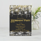 Black Gold Glitter Sparkle Lights Retirement Party Kaart (Staand voorkant)